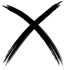 A striking, hand-painted X symbol, created with a thick brushstroke, stands out against a pure white background.