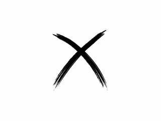 A striking, hand-painted X symbol, created with a thick brushstroke, stands out against a pure white background.
