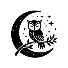 Moonlit Owl on a Crescent Branch