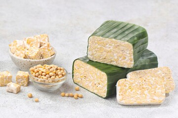 Tempe. Tempeh is a typical Indonesian food made from fermented soybeans.