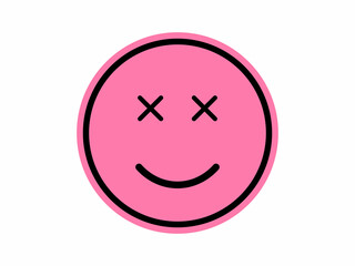 Obraz premium A simple, vibrant pink emoji face with crossed-out eyes, creating a whimsical and potentially ironic or humorous expression.
