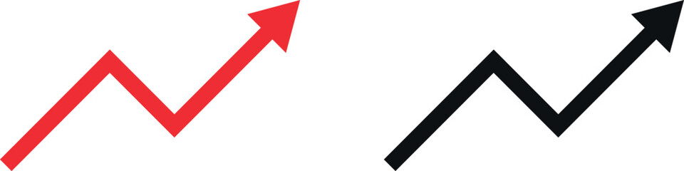 Two simple upward trend graphs, one in red and one in black, against a white background.