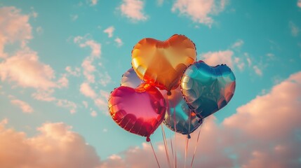 Fototapeta premium A Box flying on a parachute with pink cloud in valentine day,package flying down from sky and cloud with parachute, concept for delivery service,shopping online,air delivery service.