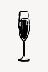 Champagne glass ink brush, doodle illustration