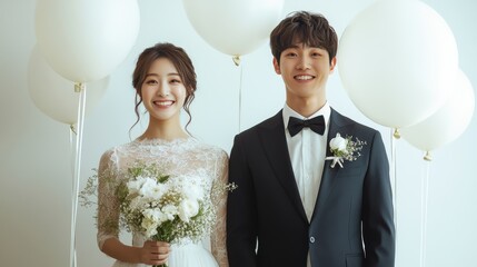 Happy Wedding couple in wedding party,Young joyful bride and groom emotionally dancing,honeymoon and romantic time,valentine,sweet moment,copy space.