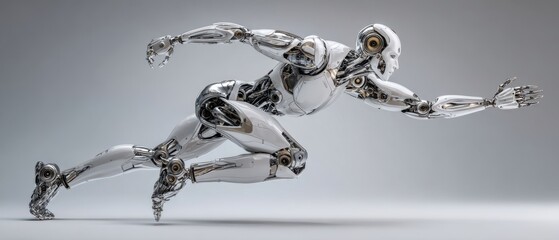 The robotic figure sprinting with incredible speed and precision.
