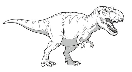 Obraz premium Jurassic Dinosaurus Tyrex in the jungle coloring page for kids A4 F4 Drawing book black and white background