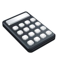 A black calculator with white buttons isolated on transparent background