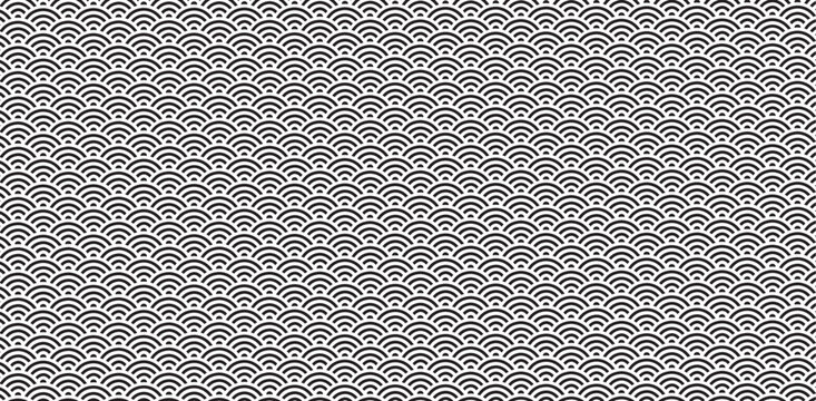Silhouette Japanese Seamless Pattern Vector Illustration. Black & White. Chinese new year Background.