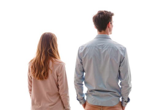 Couple looking into the distance. White or transparent background.