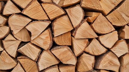 Fototapeta premium Stacked Firewood Wood Pile Chopped Logs Winter Fuel Natural Texture