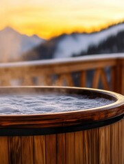 Obraz premium Sunset in wooden hot tub