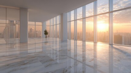 Fototapeta premium Modern Office Space with Panoramic City Views