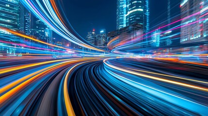 Fototapeta premium City Night Lights Speed Motion Blur Urban Highway