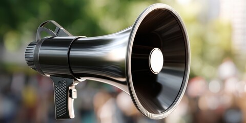 The powerful megaphone amplifying voices in a vibrant outdoor gathering.