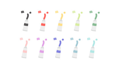 カラフルな水彩やアクリル絵の具のイラストセット