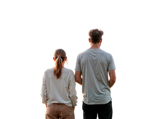 Fototapeta premium Couple watching the sunset. White or transparent background.