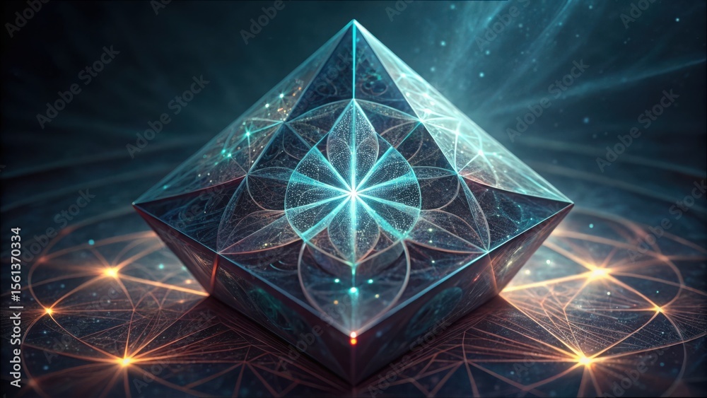 Poster Intricate Crystal Prism with Laser Patterns and Quantum Effects