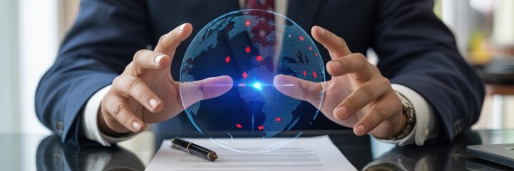 Global data displayed in a holographic sphere.