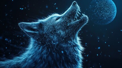 Digital wolf howling at moon