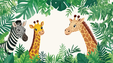 Cute Cartoon Jungle Animals Zebra Giraffe Folia