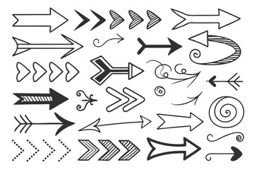 Zigzag Arrow Set in Hand-Drawn Vector Format Featuring Curved, Circular, and Swirled Icons in Black for UI Navigation Templates, Infographic Layouts, and Presentations.


