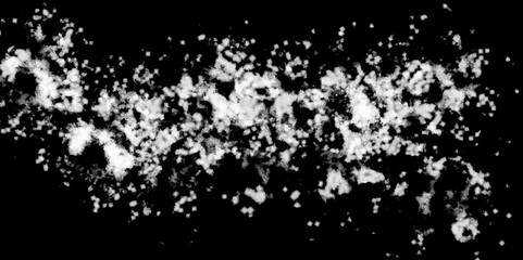 White snowflakes on a black background surface. Macro nature pattern backdrop. Snow overlay background isolated on black. Winter concept. scratches and cracks which can be used as a background.