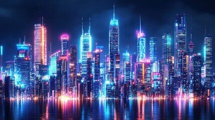 Fototapeta premium Neon Cityscape at Night: A Futuristic Metropolis