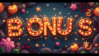 Glowing Bonus Sign with Festive Decorations
