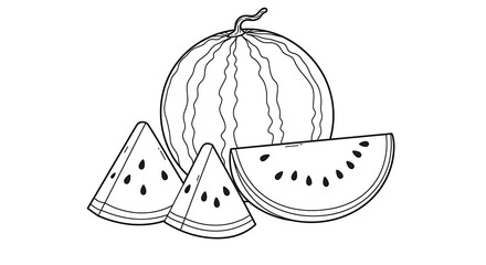 Watermelon coloring page for kids A4 F4 Drawing book black and white background