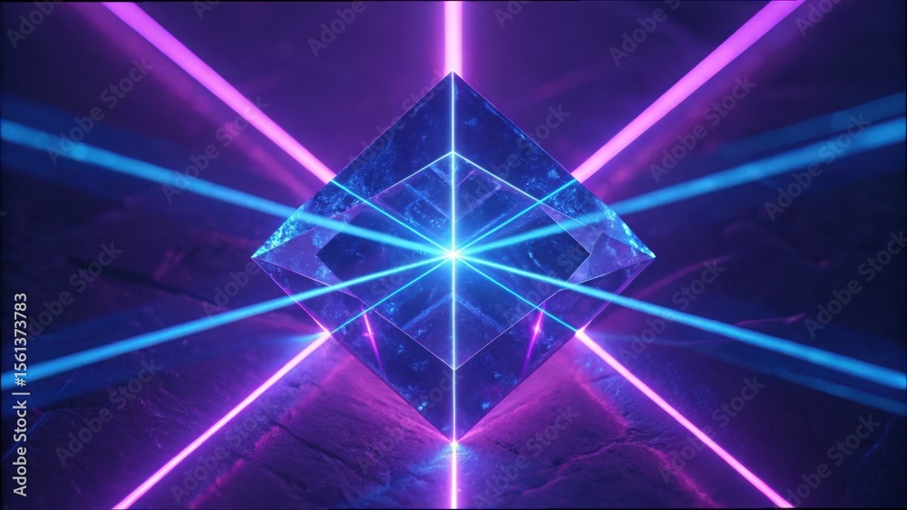 Poster crystal prism with colorful beams of light in a quantum scene