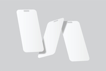 Mobile app screen social media mockup template design floating isolated on background. Ideas for portfolios, client presentations, and social media strategies, carousel stories feed. Vector
