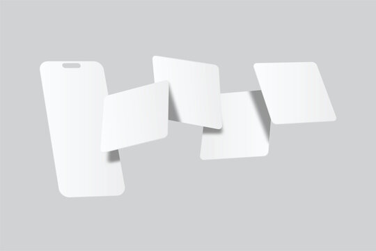 Mobile app screen and Social media post mockup template design floating isolated on background. Ideas for portfolios, client presentations, and social media strategies, carousel stories feed. Vector
