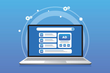 Digital Advertising Strategy concept. Programmatic advertising and Native online advertising illustration with laptop
