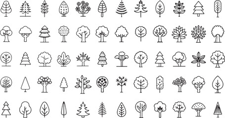 Tree Line Icons Set – Oak, Pine, Palm, Nature, Forest, Greenery, Botanical, Ecology, Outline, Tree, Environment, Thin Line, Garden, Wood, Icon Set

