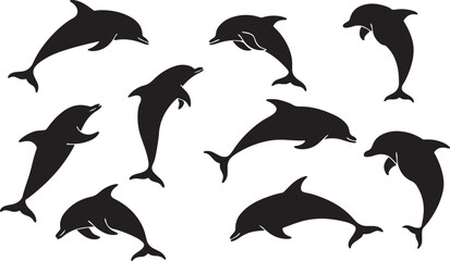 Dolphin Silhouette Vector Icons – Marine Mammal Illustration for Ocean, Sea Life, Aquatic Animals, and Wildlife Designs