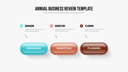Company Growth Presentation Template Vector Illustration. Professional Solution Three Option Infographic Slideshow Design. Consulting Campaign 3 Step Diagram Frame Layout.