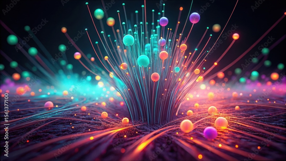 Poster Glowing Particles Stream with Colorful Macro Detail and Dynamic Effects
