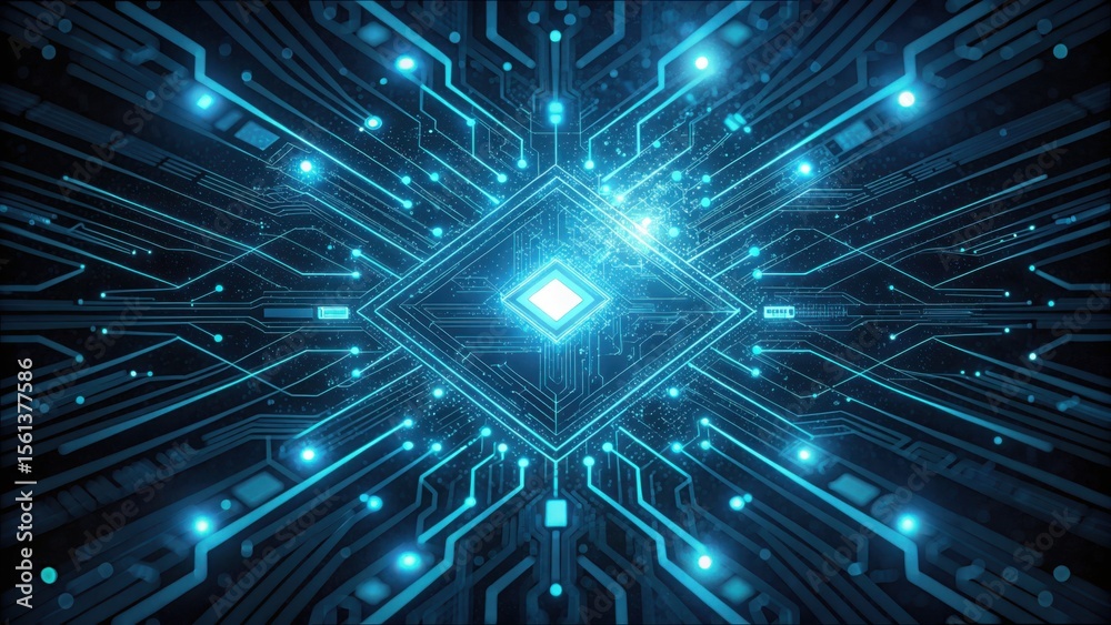 Poster Abstract Digital Background with Light Streaks and Encryption Channels