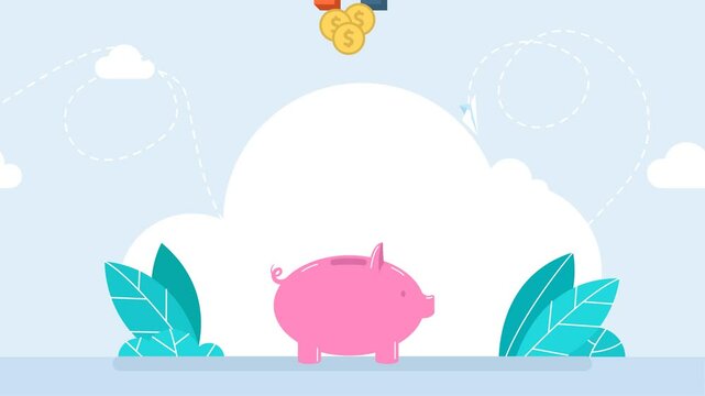 Businessman uses a magnet to suck money from a piggy bank. Monetary policy to control inflation, stimulating deposit to reduce money supply, financial measures concept. 2d flat animation	