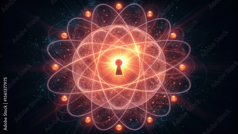 Poster Glowing Encryption Keys Visualized as Atomic Structure in Gigapixel