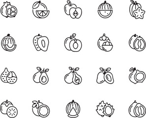 Fresh Fruits Vector Pack – Peach, Pomegranate, Orange, Apple Icons for Garden, Healthy Eating, and Organic Food Branding