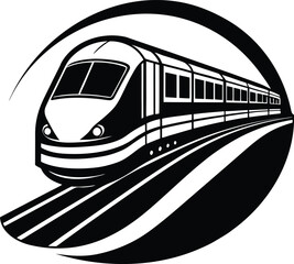 Vector art of a modern passenger train travels on the railroad tracks isolated on white background