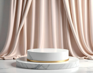 Elegant Marble Podium with Soft Pastel Drapery A Luxurious Display