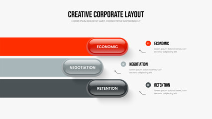 Enterprise Introduction 3 Option Diagram Frame Design. Visual Performance Slideshow Layout Vector Illustration. Creative Portfolio Three Element Infographic Slide Template.