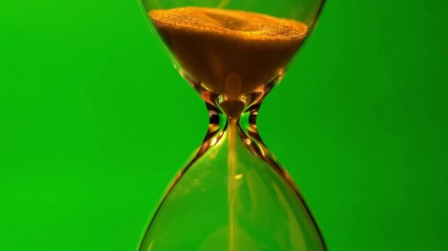 Hourglass sand timer running on a bright green screen for visual effects work