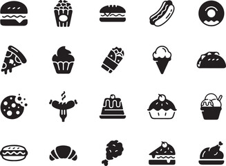  Bakery and Dessert Silhouette Icons – Cupcake, Cake Slice, Donut, Muffin, Sweets Vector Pack