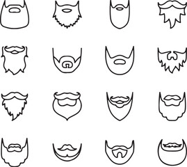 Beard and Mustache Icon Set - Face, Hair, Man, Style, Fashion, Barber, Male, Grooming, Hipster, Beardcut, Identity