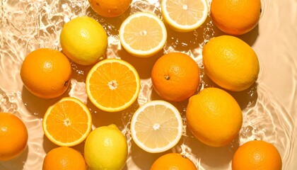 Citrus Fruits Floating in Sparkling Water 