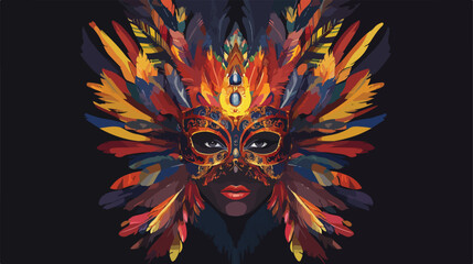 Colorful Carnaval Mask and Feather Flat Vector Illustration